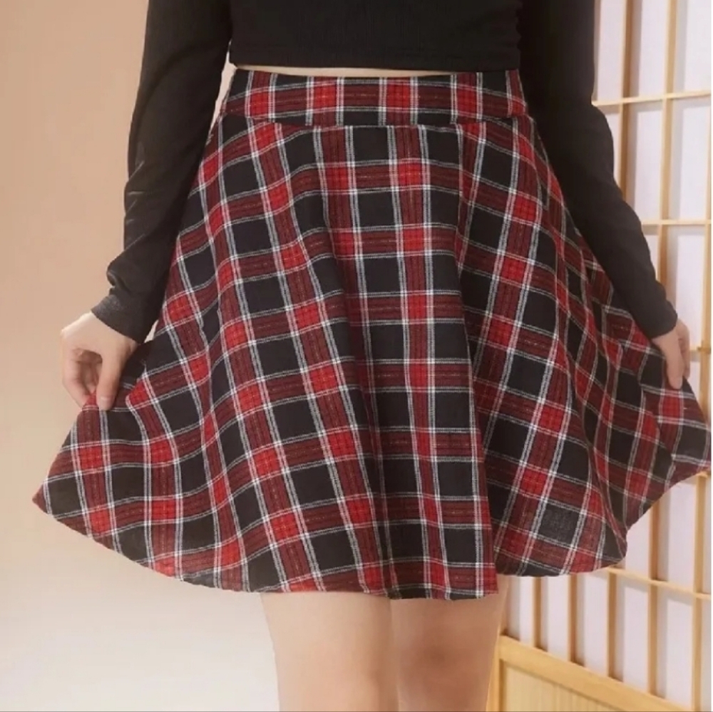 ROMWE Plaid Red & Black Women's Skirt
